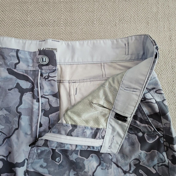 Camo Blue and Gray Men's Flat Front Shorts - Picture 13 of 13